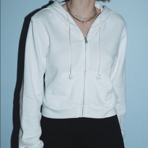 Brandy Melville White Christy Cropped Hoodie